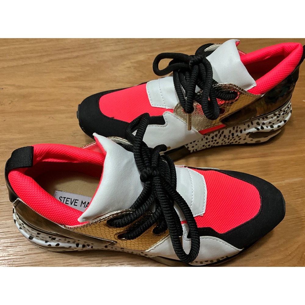 Steve Madden Cliff Multi Color Neon Pink Gold Animal Print Sneakers 7M CLIFF02S1